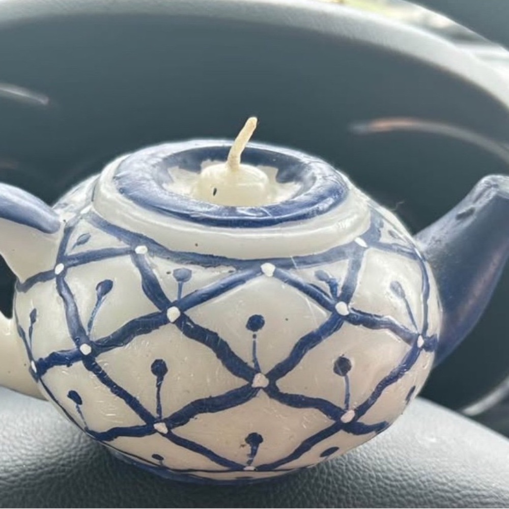 Blue & White Teapot-Shaped Candle Holder Vintage